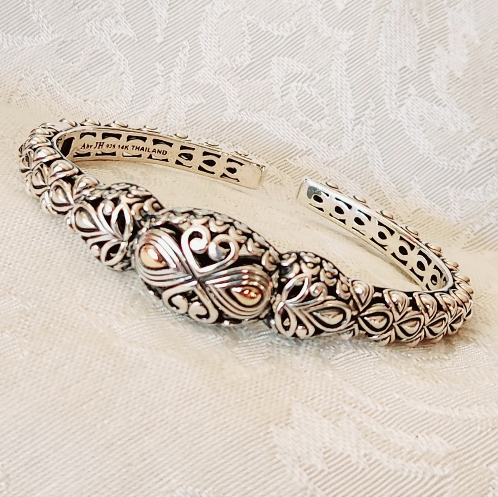 RARE! Angela by JOHN HARDY 14K GOLD 925 Sterling Silver Hinged Balinese Bracelet